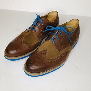 Brown and Tan Oxford Shoes with Blue Accents
